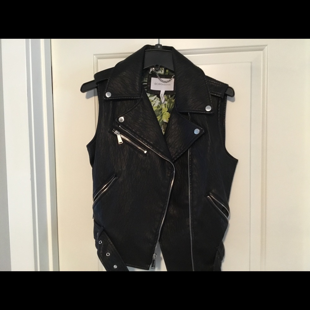 BCBG Faux leather moto vest